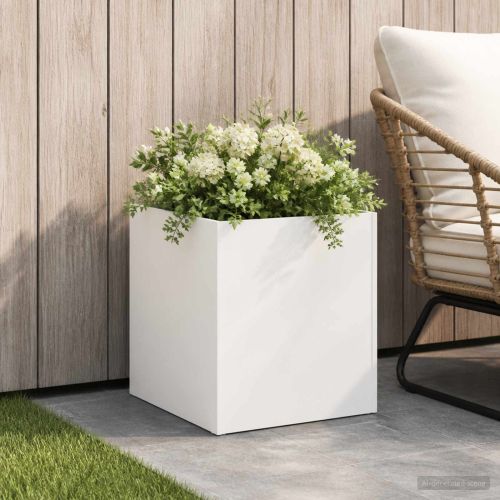 Градинска саксия Бяло 25 x 25 x 25 cm Студено валцована стомана
