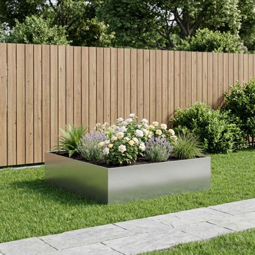 Градинска саксия Сребристо 80 x 80 x 30 cm Поцинкована стомана
