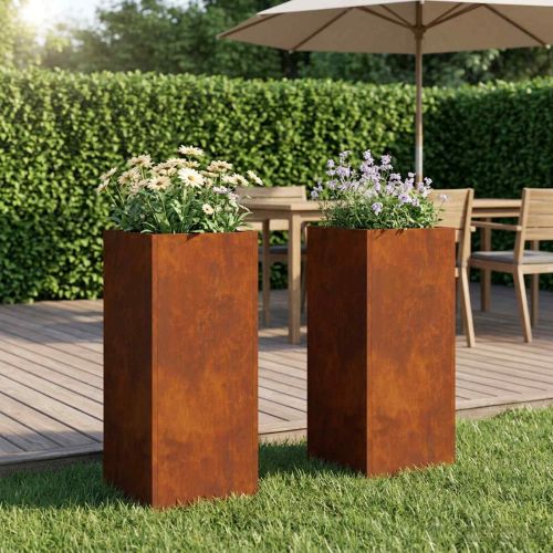 Градинска саксия 2 бр. Ръждясало 20 x 20 x 50 см