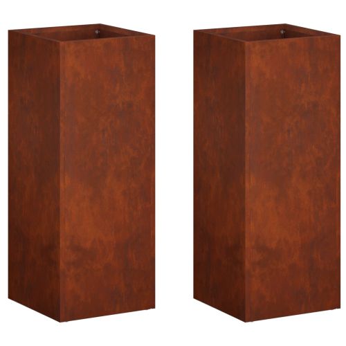 Градинска саксия 2 бр. Ръждясало 20 x 20 x 50 см