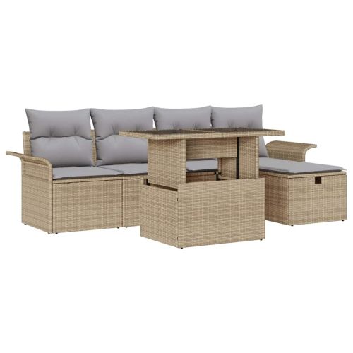 Градински Софа Комплект 6 бр. Бежово полиратан