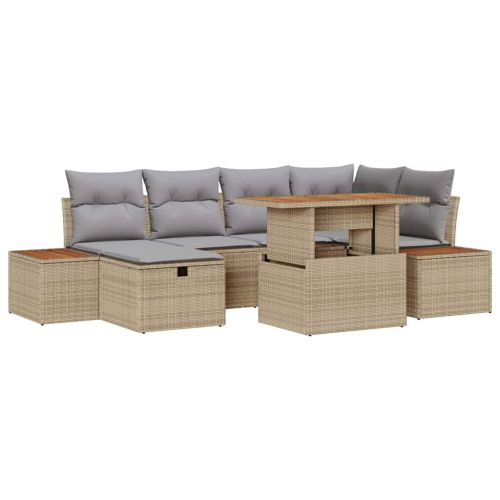 Градински Софа Комплект 7 бр. Бежово полиратан