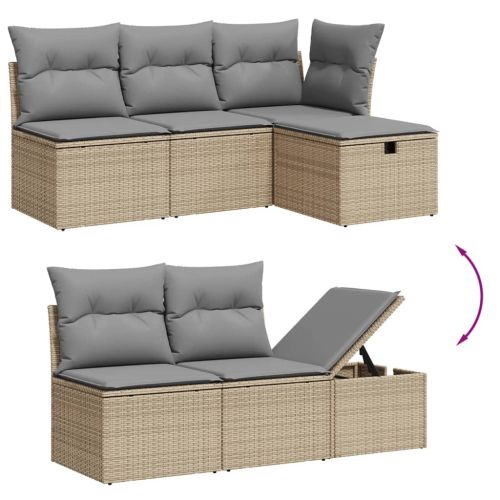 Градински диван с възглавници 5 части бежов микс полиратан