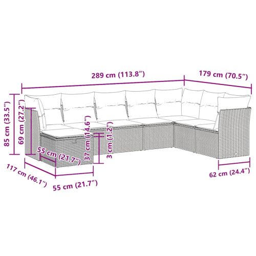 Градински диван с възглавници, 8 части, бежов полиратан