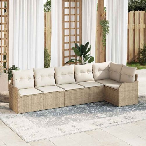 Градински Софа Комплект 6 бр. Бежово полиратан