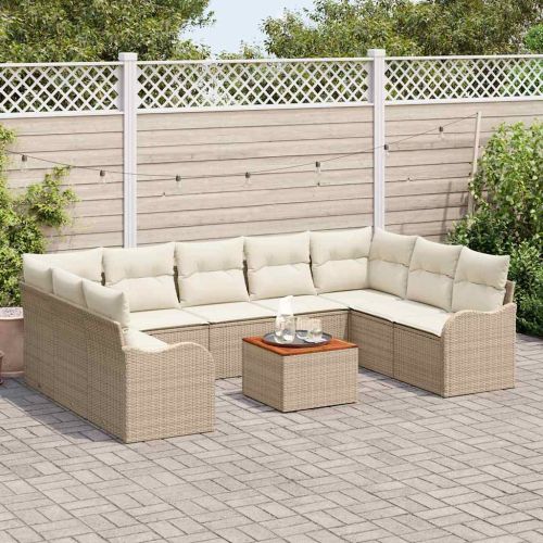 Градински Софа Комплект 10 бр. Бежов и кремав полиратан