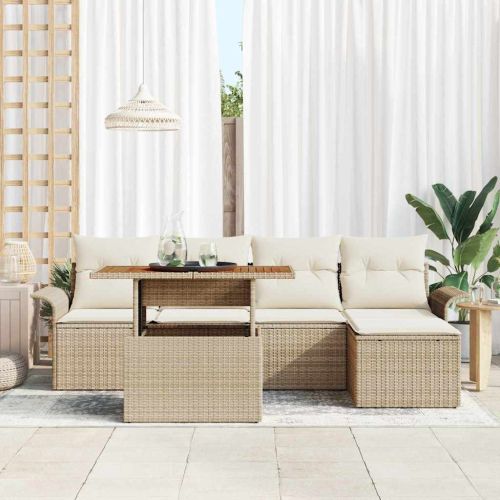 Градински Софа Комплект 6 бр. Бежово Полиратан