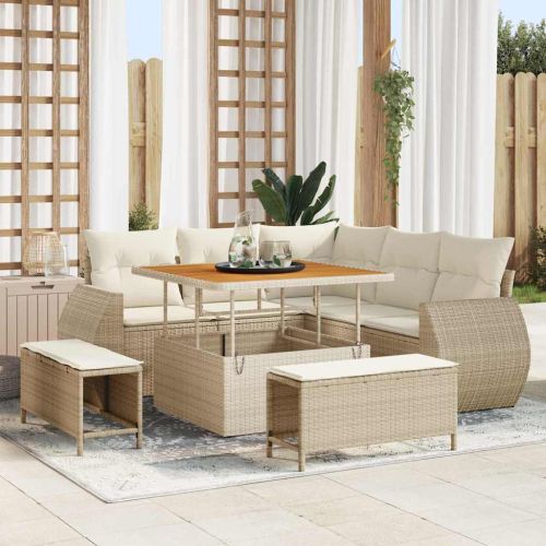 Градински Софа Комплект 8 бр. 7-Брой места Бежов и кремав
