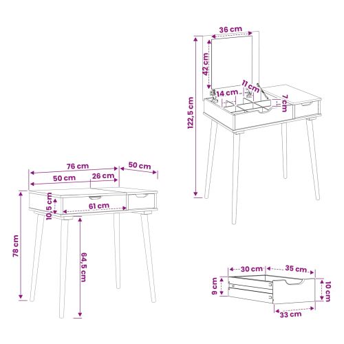 vidaxl Тоалетка FAUSKE Бяло 76 x 50 x 78 см
