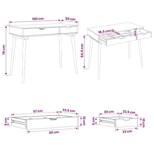 vidaxl Тоалетка FAUSKE Бяло 100 x 50 x 78 см