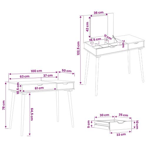 vidaxl Тоалетка FAUSKE Бяло 100 x 50 x 78 см