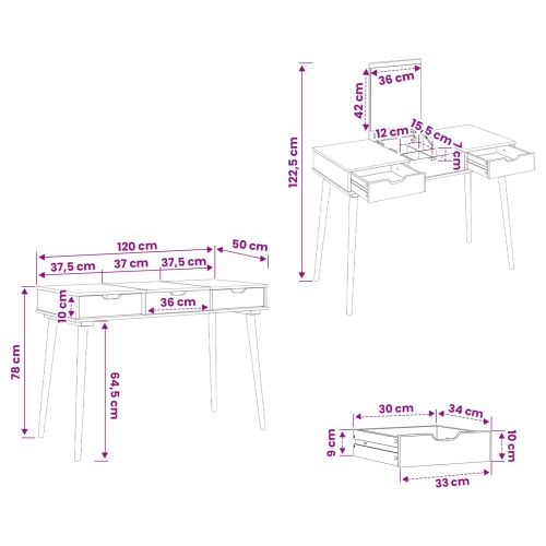 vidaxl Тоалетка FAUSKE Бяло 112 x 50 x 78 см