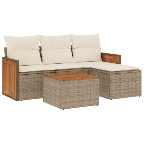 Градински комплект диван с възглавници 5 части бежов полиратан
