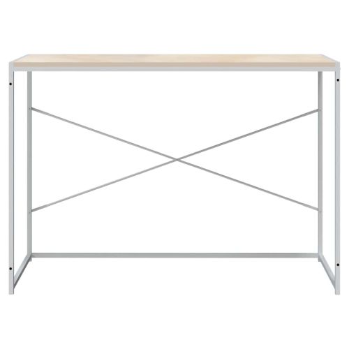 Компютърно бюро, бяло и дъб, 110x60x70 см, инженерно дърво