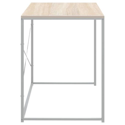 Компютърно бюро, бяло и дъб, 110x60x70 см, инженерно дърво
