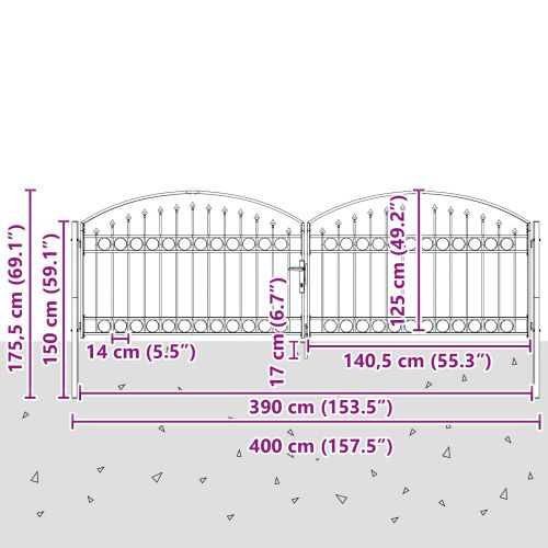 Врата за ограда ASSEN 401 x 175,5 см Стомана Сив С ключалка