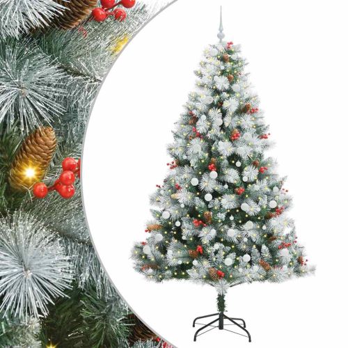 С изкуствено коледно дърво с LED ленти Зелен и бял 240 cm