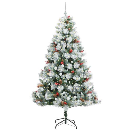 С изкуствено коледно дърво с LED ленти Зелен и бял 240 cm