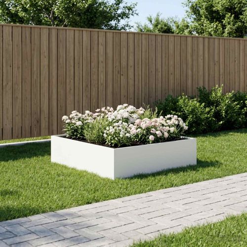 Градинска саксия Бяло 80 x 80 x 30 cm Студено валцована стомана