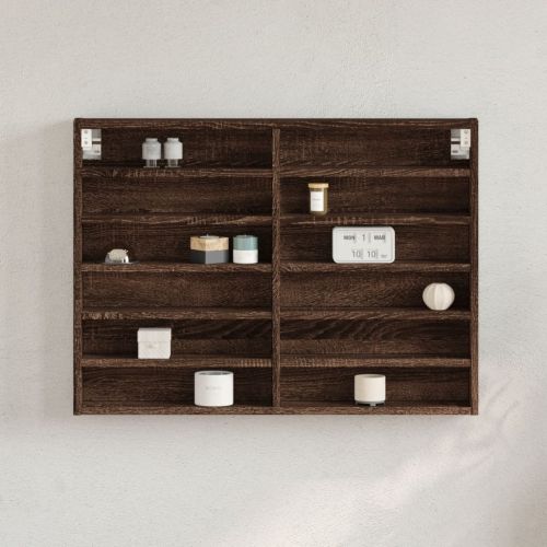 Шкаф витрина, кафяв дъб, 80x8,5x58 см, инженерно дърво