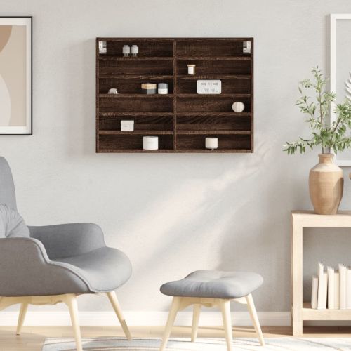 Шкаф витрина, кафяв дъб, 80x8,5x58 см, инженерно дърво