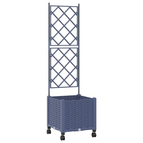 Градински сандък с решетка и колела Сиво 40 x 40 x 149 см ПП
