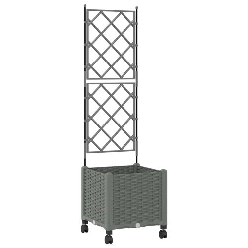 Градински сандък с решетка и колела Светлосиво 40 x 40 x 149 см