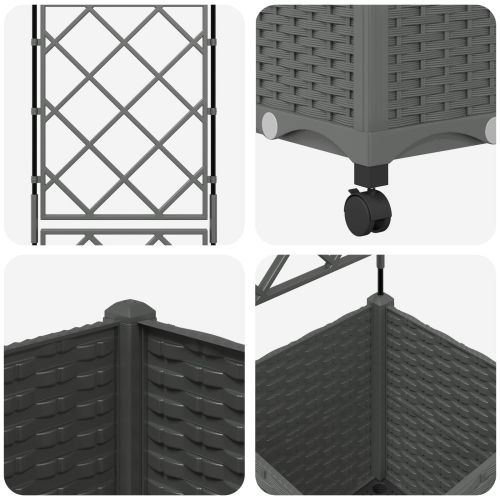 Градински сандък с решетка и колела Светлосиво 40 x 40 x 149 см
