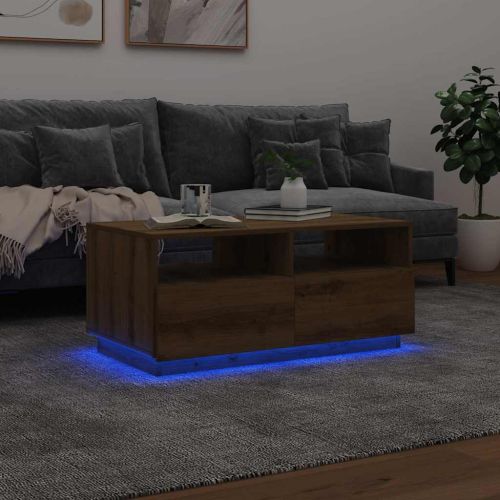 Маса за кафе с LED осветление, дъб артизан, 90x49x40 см