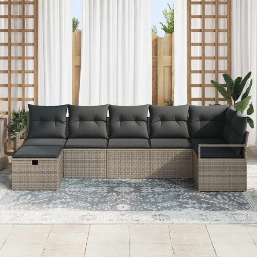 Комплект дивани 7 бр. Сив полиратан