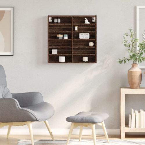 Шкаф витрина, кафяв дъб, 60x8,5x58 см, инженерно дърво