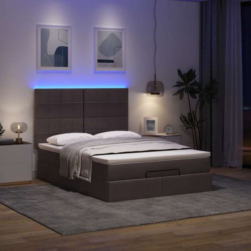 Османска легло с матрак и LED, тъмнокафяво, 140x200 см, плат