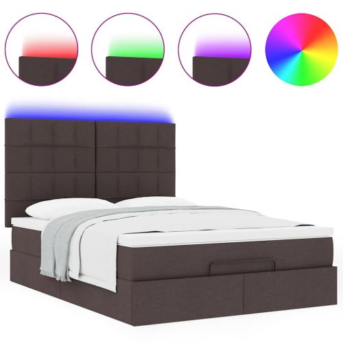 Османска легло с матрак и LED, тъмнокафяво, 140x200 см, плат