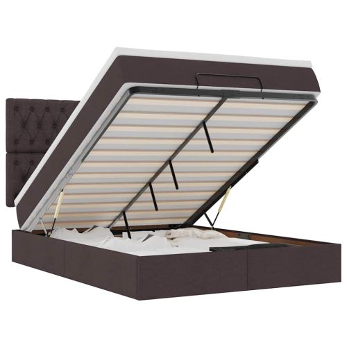 Османска легло с матрак и LED, тъмнокафяво, 140x200 см, плат