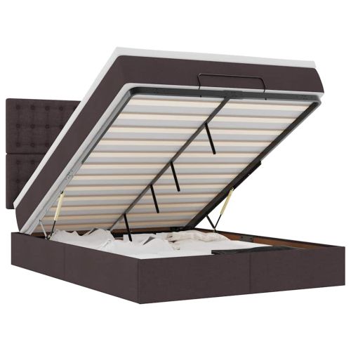 Османска легло с матрак и LED, тъмнокафяво, 140x200 см, плат