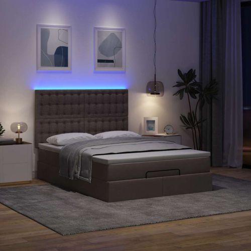 Османска легло с матрак и LED, тъмнокафяво, 140x200 см, плат