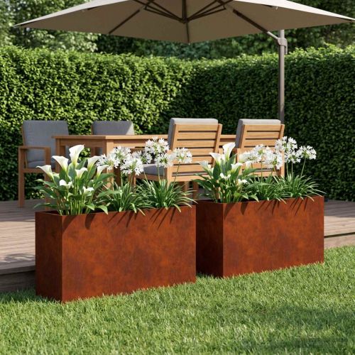 Градинска саксия 2 бр. Ръждясало 80 х 30 х 40 см