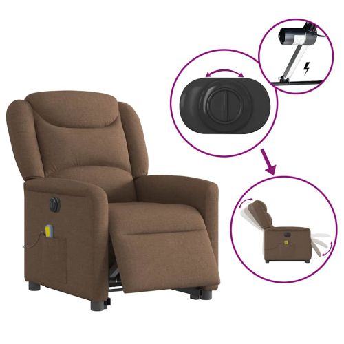 Електрически изправящ масажен реклайнер стол кафяв текстил