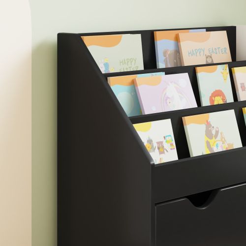 Детска рафт за книги с чекмедже Черно 60 x 29,5 x 69 см