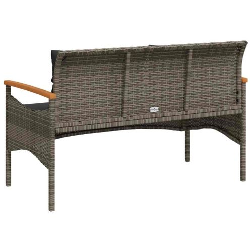 Градинска пейка с възглавници, 116x62,5x74 см, сив, полиратан