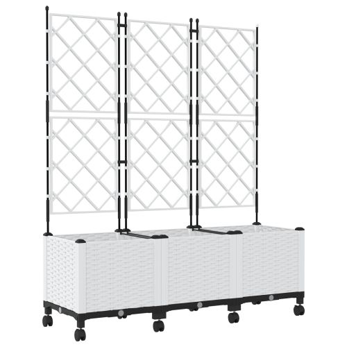 Градински сандък с решетка и колела 3 бр. Бяло ПП