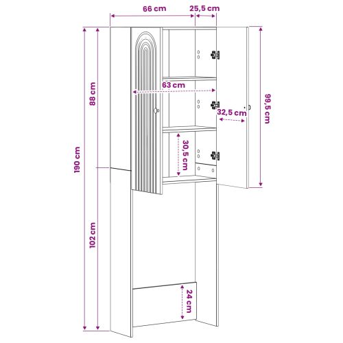 Тоалетна Шкаф ALKMAAR Бял гланц 66 x 25,5 x 190 см