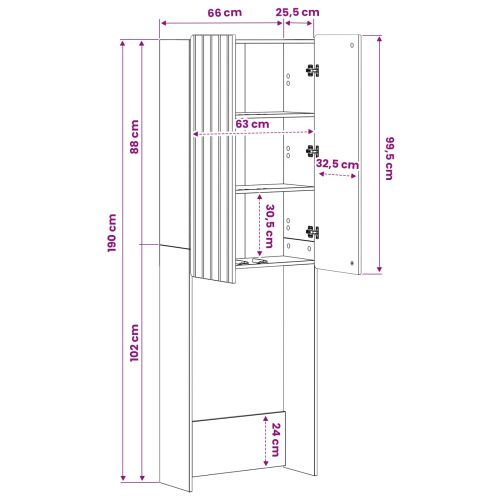 Тоалетна Шкаф ZWOLLE Черно 66 x 25,5 x 190 см