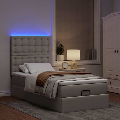 Османска легло с матрак и LED, таупе, 100x200 см, плат