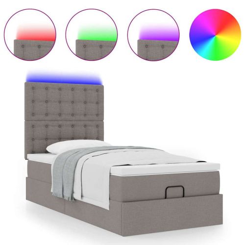 Османска легло с матрак и LED, таупе, 100x200 см, плат