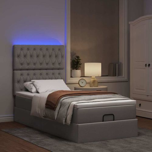 Османска легло с матрак и LED, таупе, 100x200 см, плат