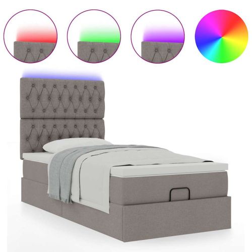 Османска легло с матрак и LED, таупе, 100x200 см, плат