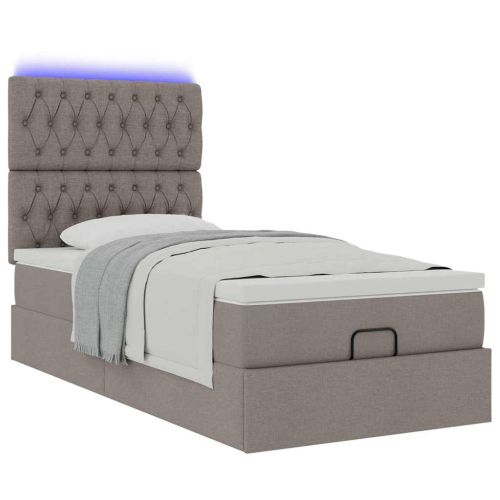 Османска легло с матрак и LED, таупе, 100x200 см, плат