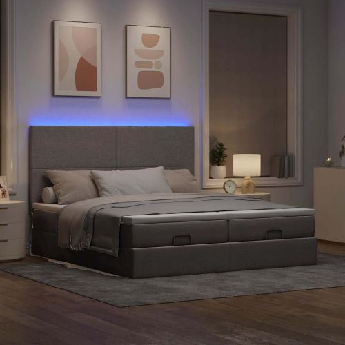 Османска легло с матрак и LED, таупе, 200x200 см, плат