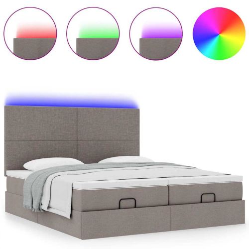 Османска легло с матрак и LED, таупе, 200x200 см, плат